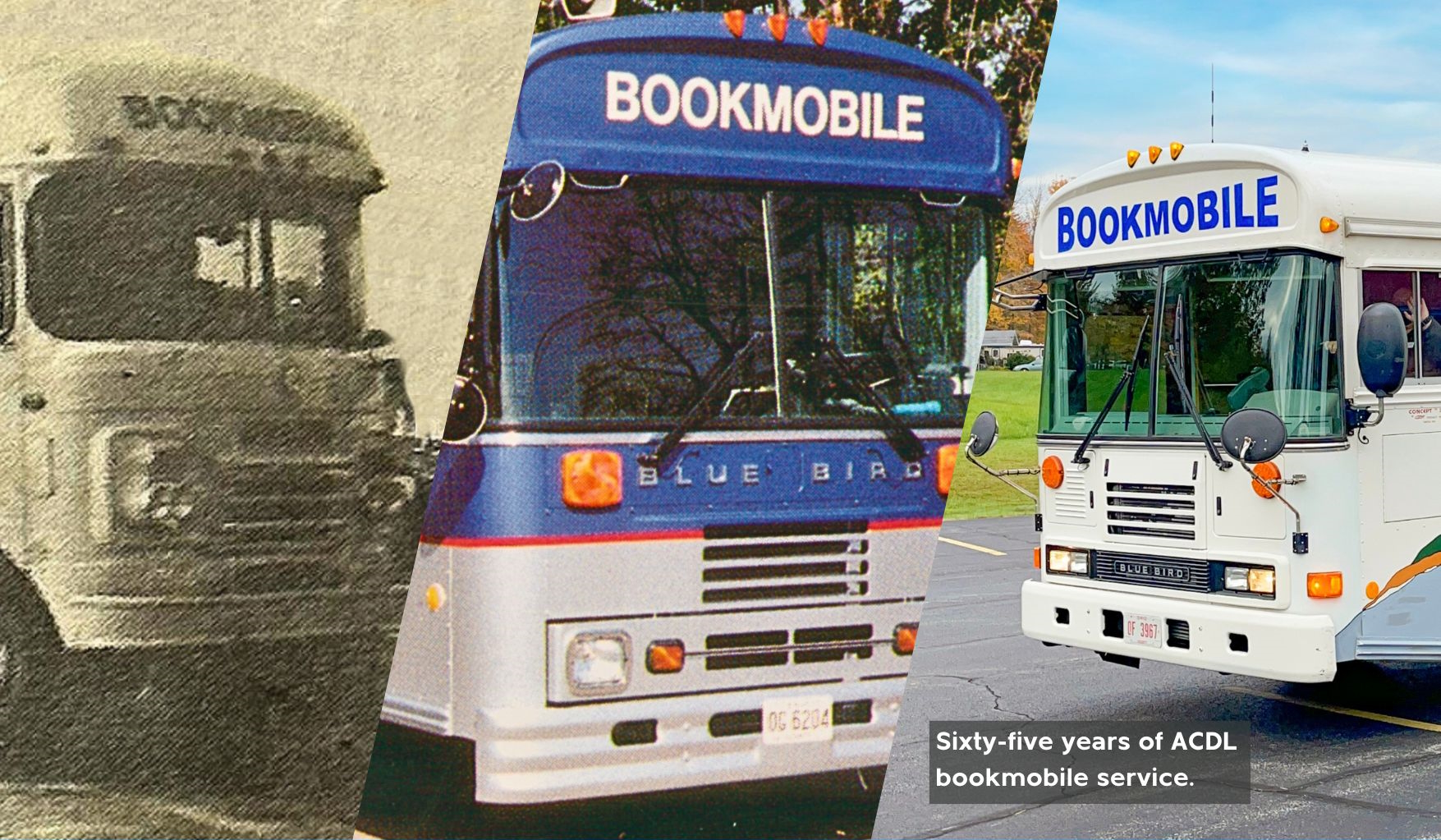 Images of three iterations of the County Bookmobile over sixty-five years.
