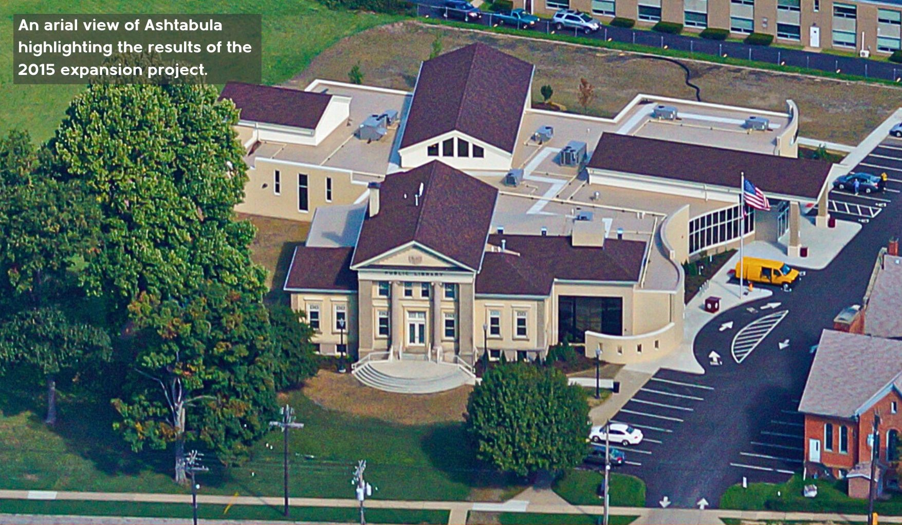 An arial view of Ashtabula highlighting the results of the 2015 expansion project.