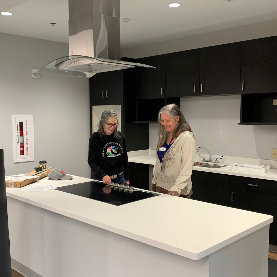 Sybil and Dawn in the new Teaching Kitchen