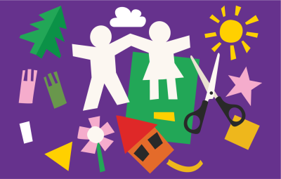 Arts and craft supplies on purple background