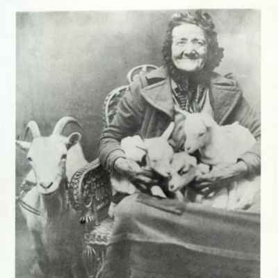 Old photo of Eliza Humphrey with her goats