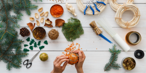 overhead shot of holiday crafting