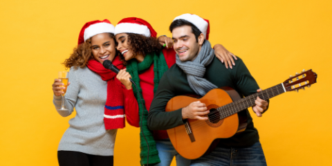 friends singing christmas karaoke