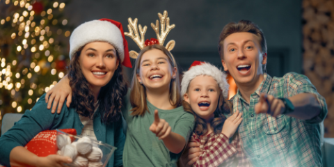 family watching a holiday film together