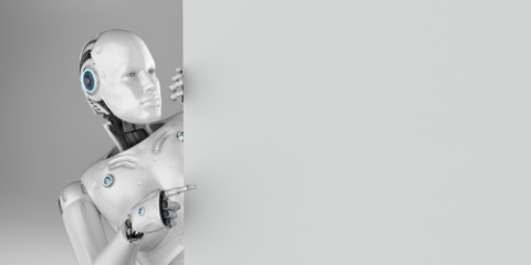 AI Robot peeking around the corner