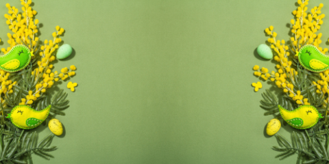 two felt birds on a green background