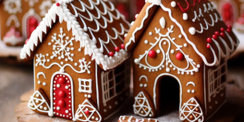 close up of gingerbread houses