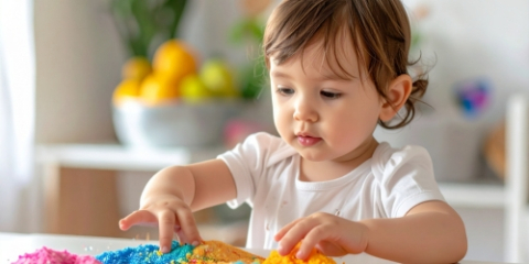 toddler playing with sensory sand