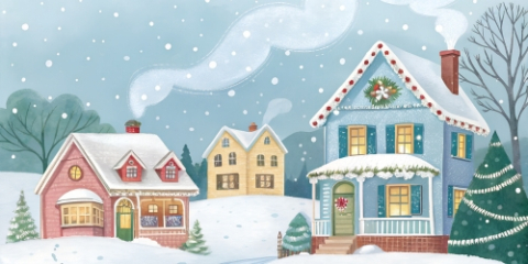 snowy scene of houses