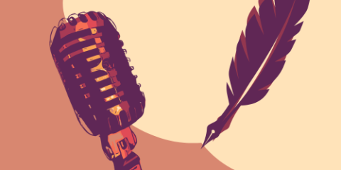 graphic image of a microphone and quill pen