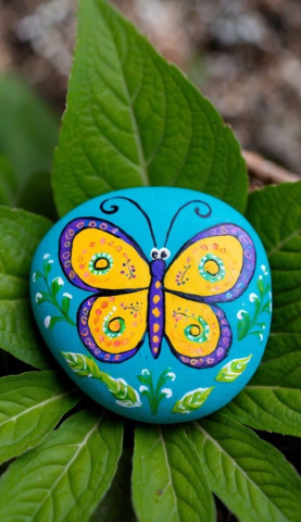 Rock with butterfly painting