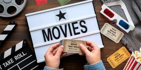 Movie clap board and 3d glasses