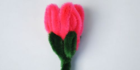 Close up of a pink pipe cleaner tulip
