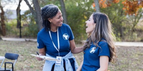 Cheerful volunteers at an event