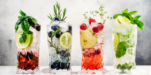 row of mocktail drinks