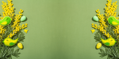 two felt birds on a green background