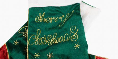 close up of an embroidered christmas stocking