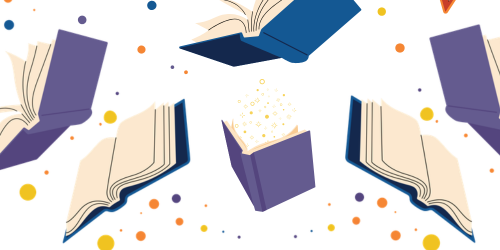 graphic of flying books