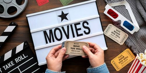 Movie clap board and 3d glasses