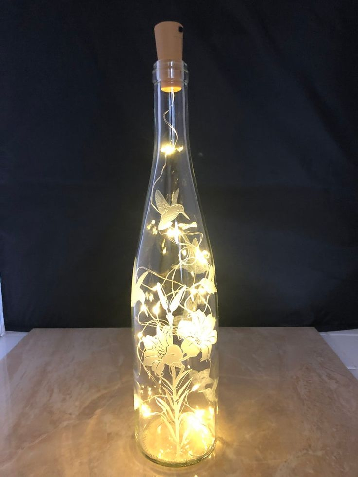 glowing fairy wine bottle with little lights